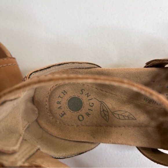 Earth Origins Hermia Tan Leather Wedge Gladiator Adjustable Ankle Strap Women 10 - Picture 8 of 15